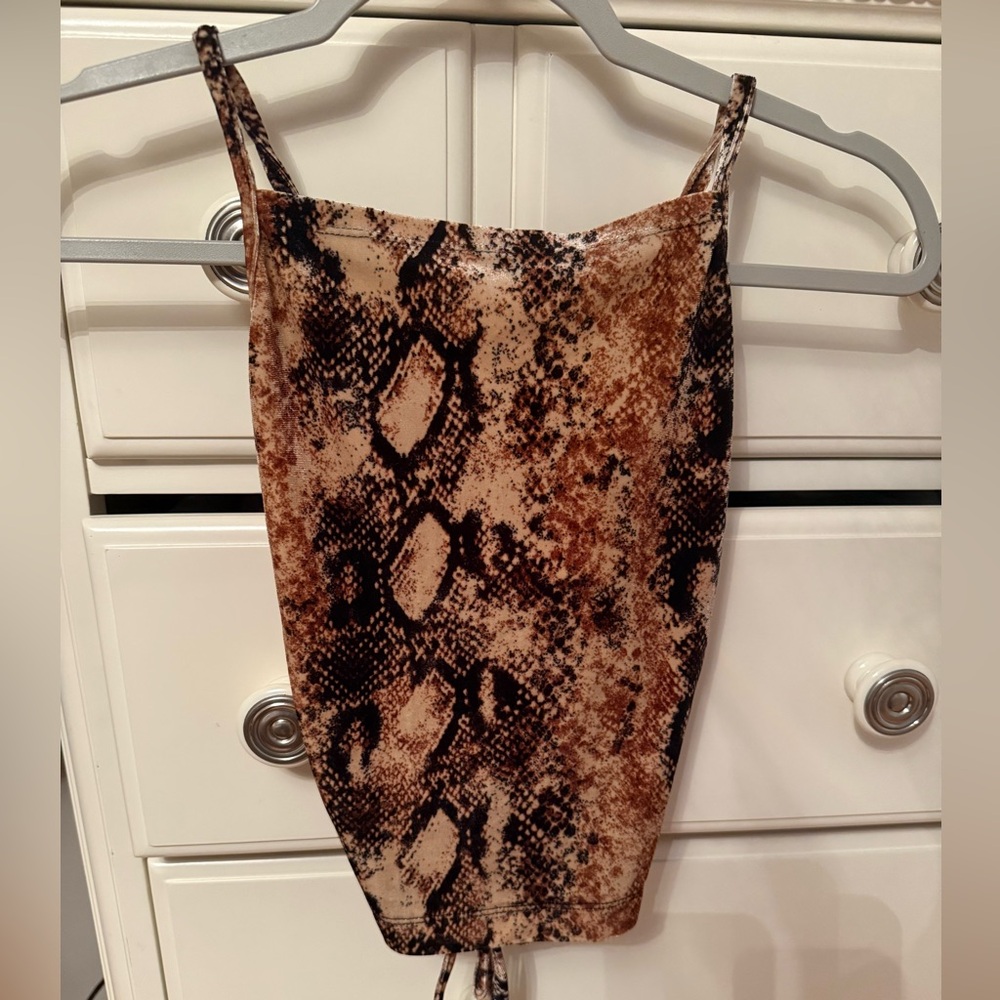 Urban Outfitters Velvet Cowl Neck Lace Up Back Snake Print Going Out Top
